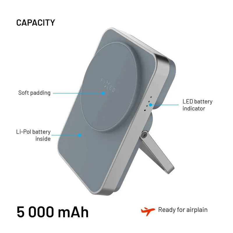 FIXED MagZen 5 Stand Qi2 20W Power Bank 5000mAh + Apple Watch oplader Grå - 8018895