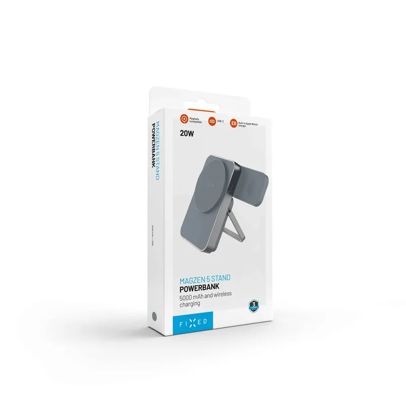 FIXED MagZen 5 Stand Qi2 20W Power Bank 5000mAh + Apple Watch oplader Grå - 8018895