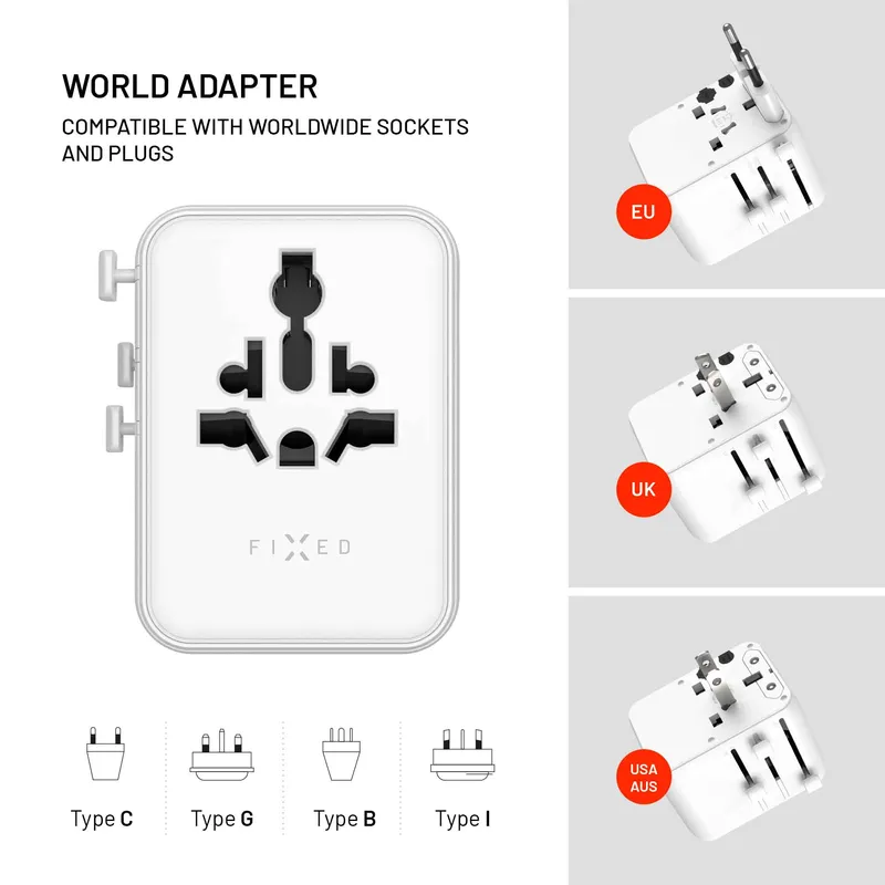 FIXED Rejselader USB-C/-A 70W EU/UK/USA/AUS Hvid - 8018910