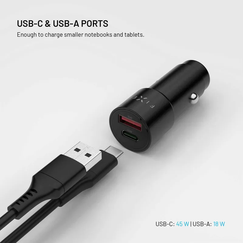 FIXED Superhurtig 63W USB-A/C Biloplader Sort - 8019266