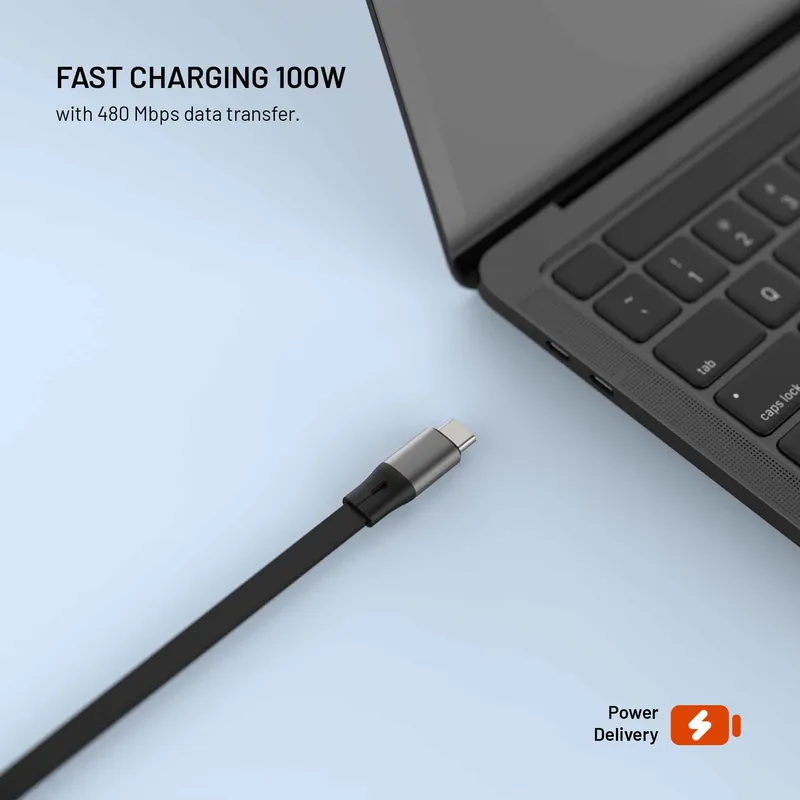 FIXED Indtrækkelig USB-C/C 100W Kabel 1m Sort - 8019232