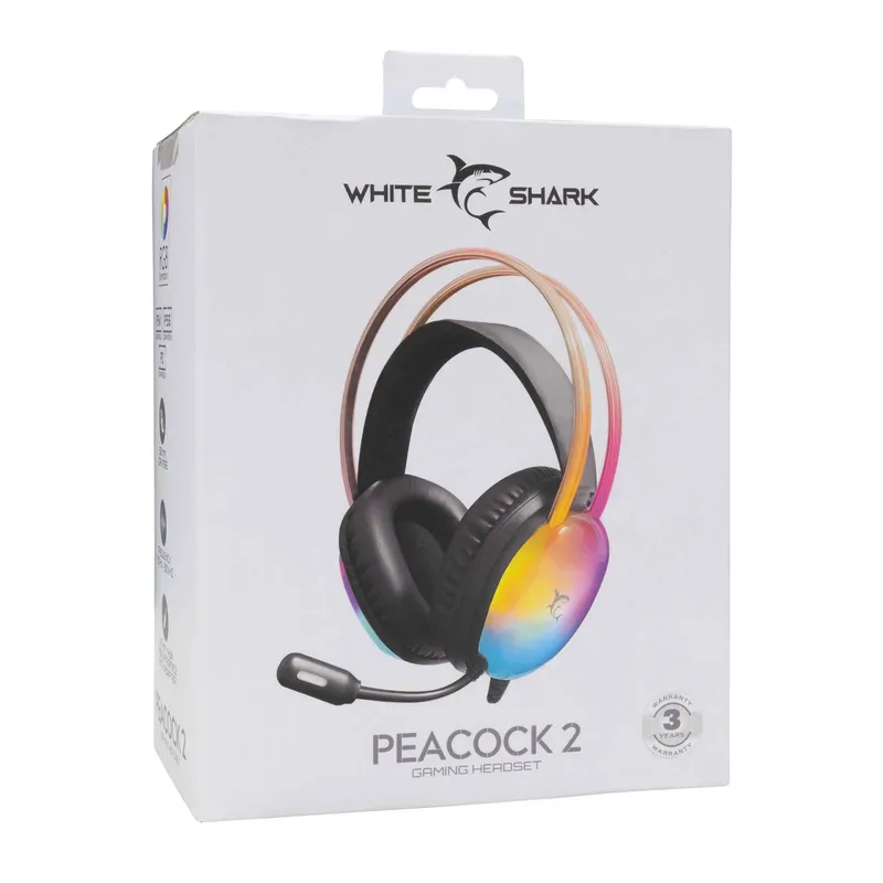 White Shark PEACOCK-2 Over-Ear RGB Gaming Headset Sort - 9450743