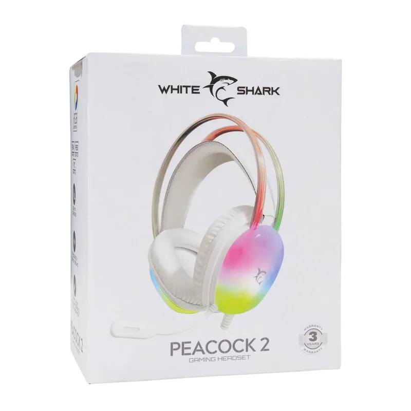 White Shark PEACOCK-2 Over-Ear RGB Gaming Headset Hvid - 9450744