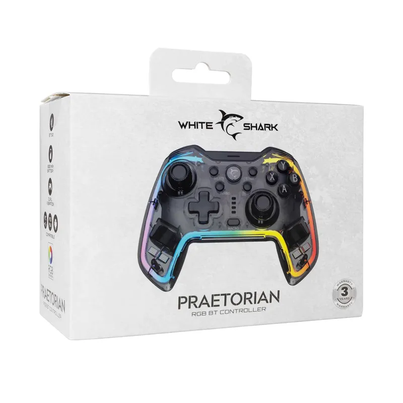 White Shark PRAETORIAN BT RGB Gamepad Klar/Sort - 9450681