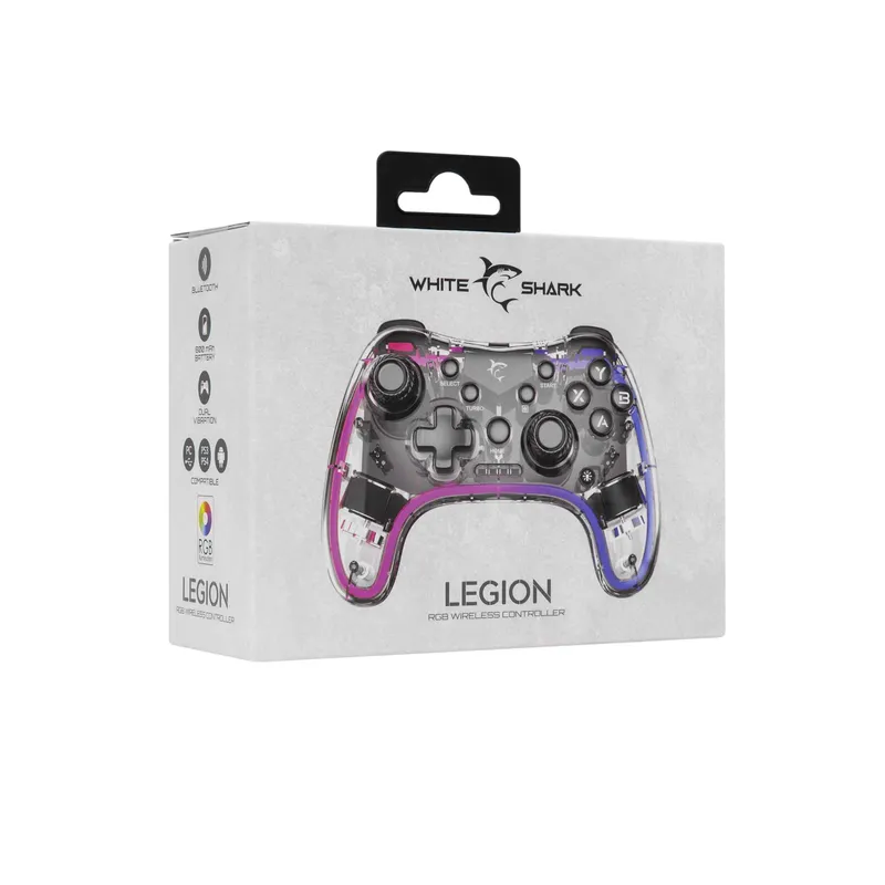 White Shark LEGION BT RGB Gamepad Klar/Sort - 9383759