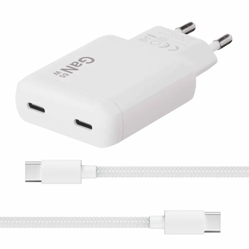 X2O 65W Dual SLIM hjemmeladersæt USB-C/C GaN 1.5m hvid - 3401057