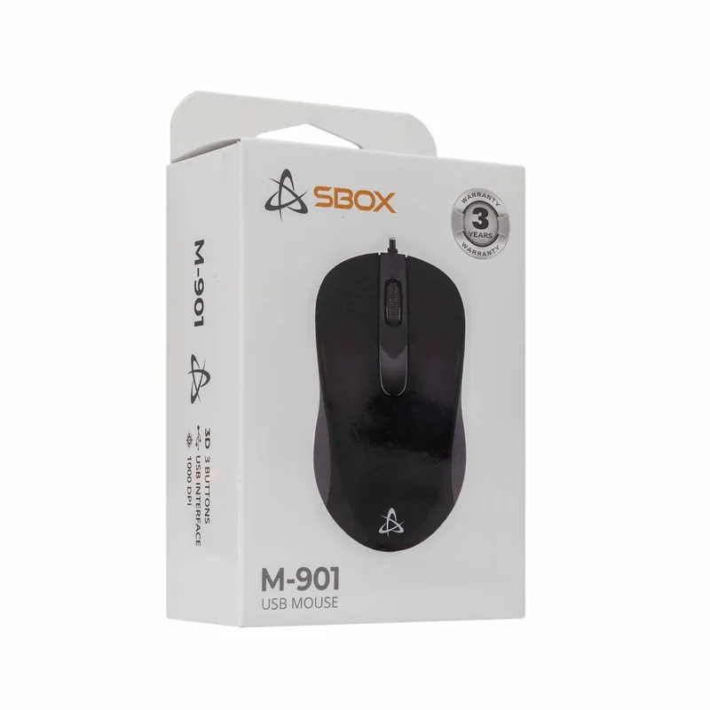 SBOX Kablede USB Mus 3D 1.000dpi Sort - 2053875