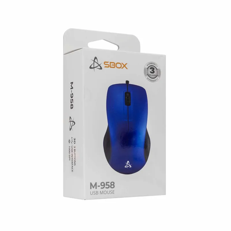 SBOX Kablede USB Mus 3D 1.000dpi Blå - 2053832