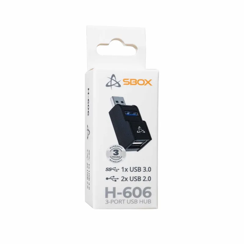 SBOX 3i1 USB 3.0 Hub 3x USB-A Sort - 9450728