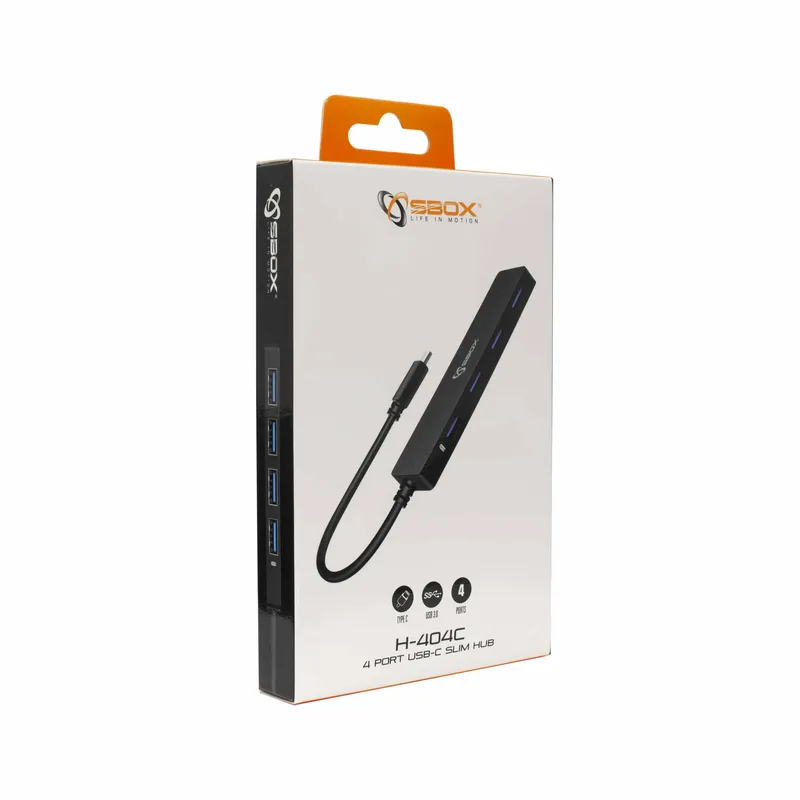 SBOX 4i1 USB-C Slim Hub 4x USB-A Sort - 7326688
