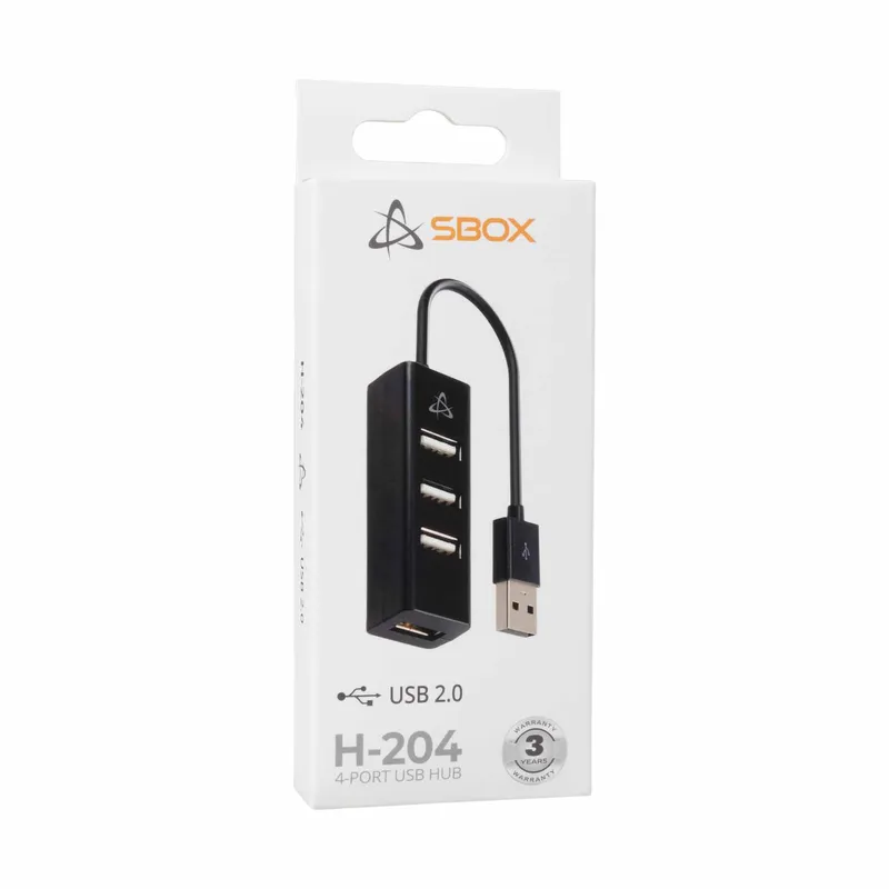 SBOX 4i1 USB 2.0 Hub 4x USB-A Sort - 2053245