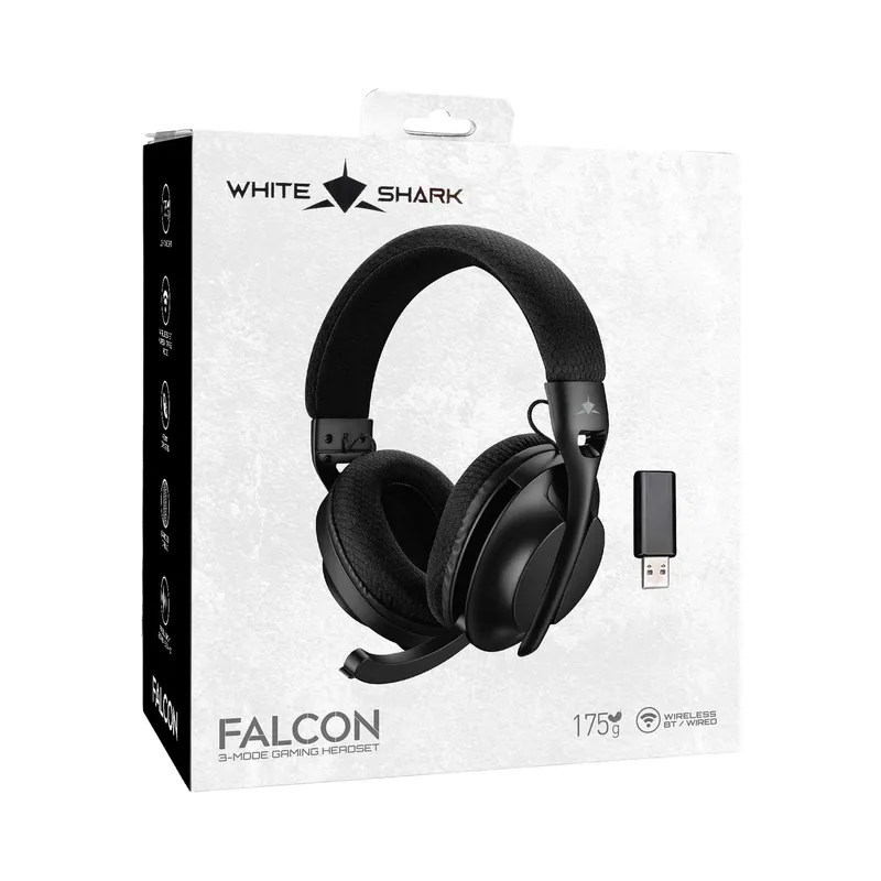White Shark FALCON On-Ear Gaming Headset Sort - 9450505