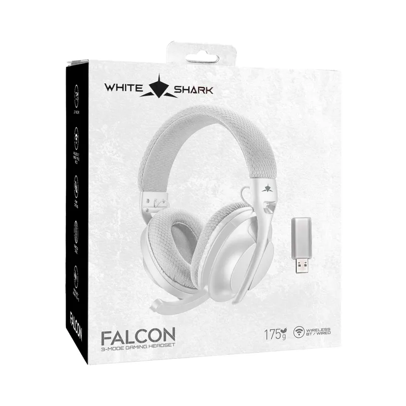 White Shark FALCON On-Ear Gaming Headset Hvid/Grå - 9450506