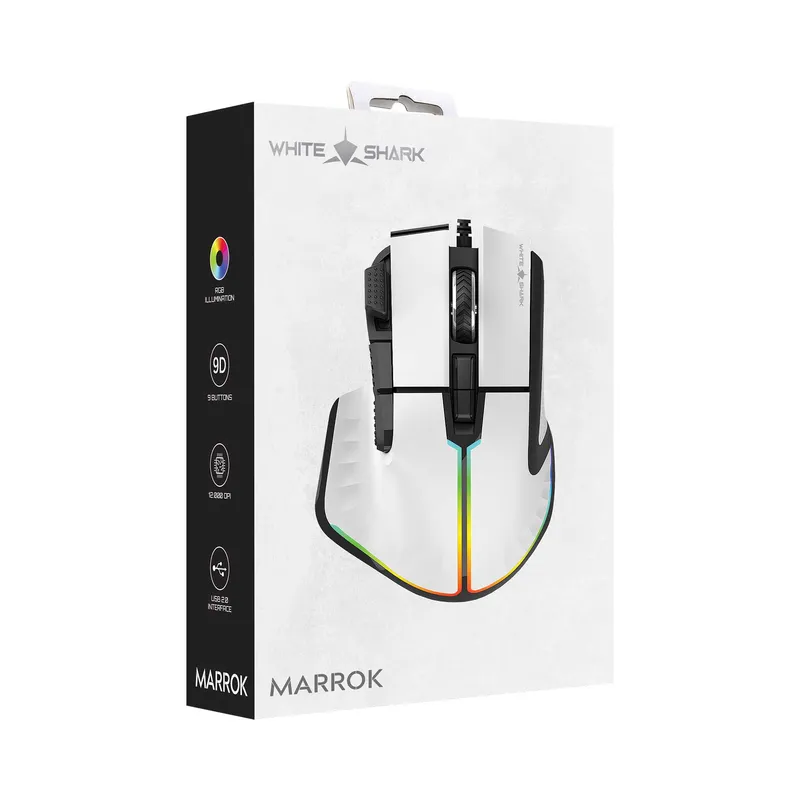 White Shark MARROK Gaming Mus Kablet 9D 12.000dpi Hvid - 7327117