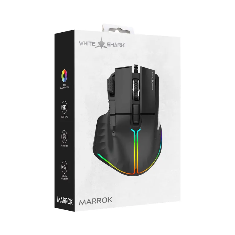 White Shark MARROK Gaming Mus Kablet 9D 12.000dpi Sort - 7327116