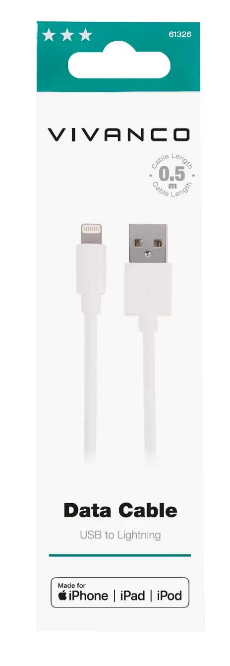 Vivanco Lightning kabel iPhone/iPad 0.5m MFI Hvid - 2861326