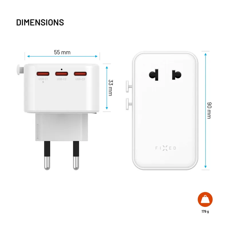 FIXED Rejselader USB-C/-A 70W EU/UK/USA/AUS Hvid - 8019468