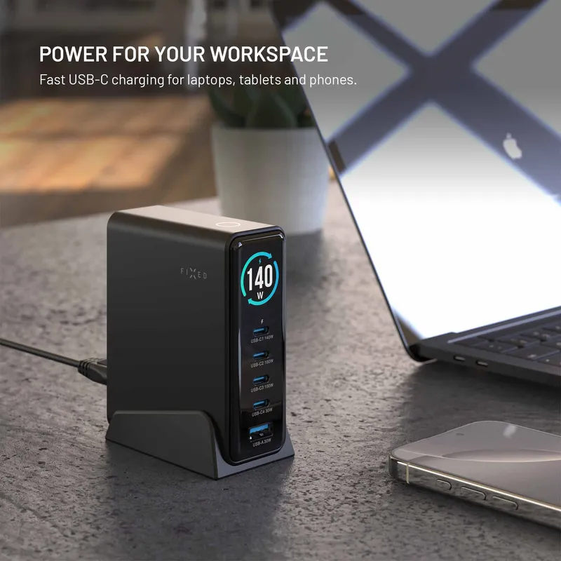 FIXED Super Hurtig GaN Bordoplader 140W 4xUSB-C/USB-A - 8019458