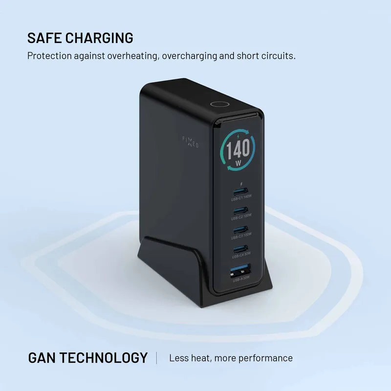 FIXED Super Hurtig GaN Bordoplader 140W 4xUSB-C/USB-A - 8019458