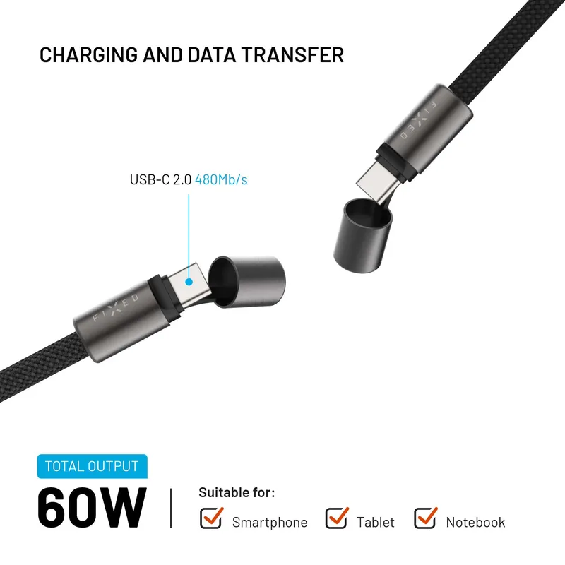 FIXED Nakkekabel USB-C/USB-C 1,6m PD 60W Sort - 8019231