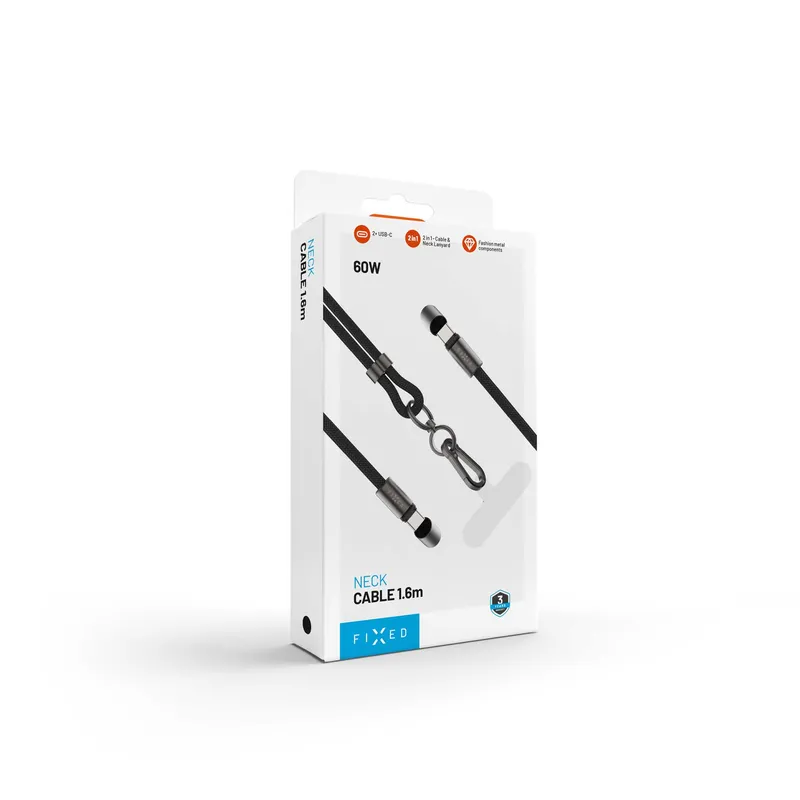 FIXED Nakkekabel USB-C/USB-C 1,6m PD 60W Sort - 8019231