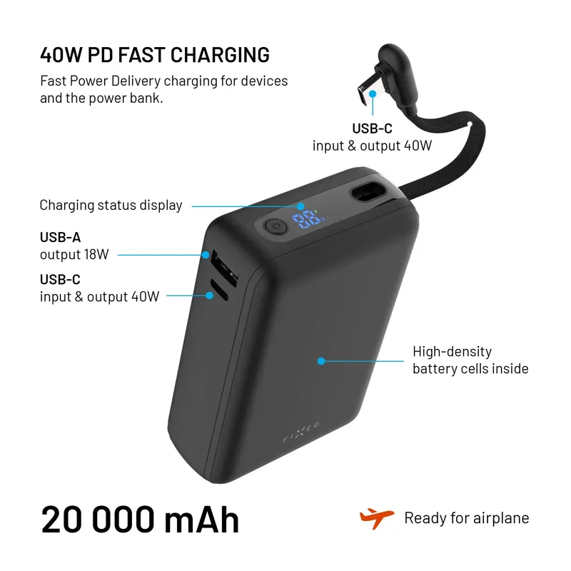 FIXED Zen20 Loop USB-C PD 40W 20.000mAh Power Bank Sort - 8019280