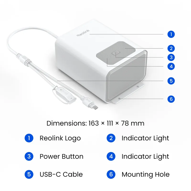 Reolink genopladeligt 12.800mAh batteri IP67 hvid - 3022867