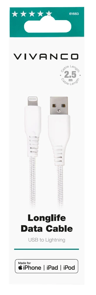 Vivanco Longlife Lightning-kabel 2.5m Hvid - 2861683