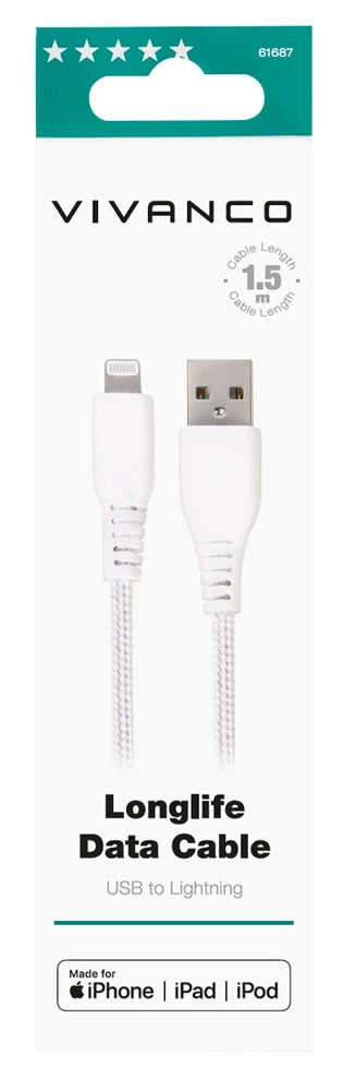 Vivanco Longlife Lightning-kabel 1.5m Hvid - 2861687