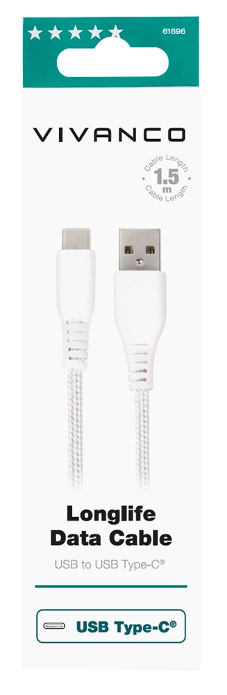 Vivanco Longlife USB-C/USB-A 2.0 kaapeli 1.5m Hvid - 2861696