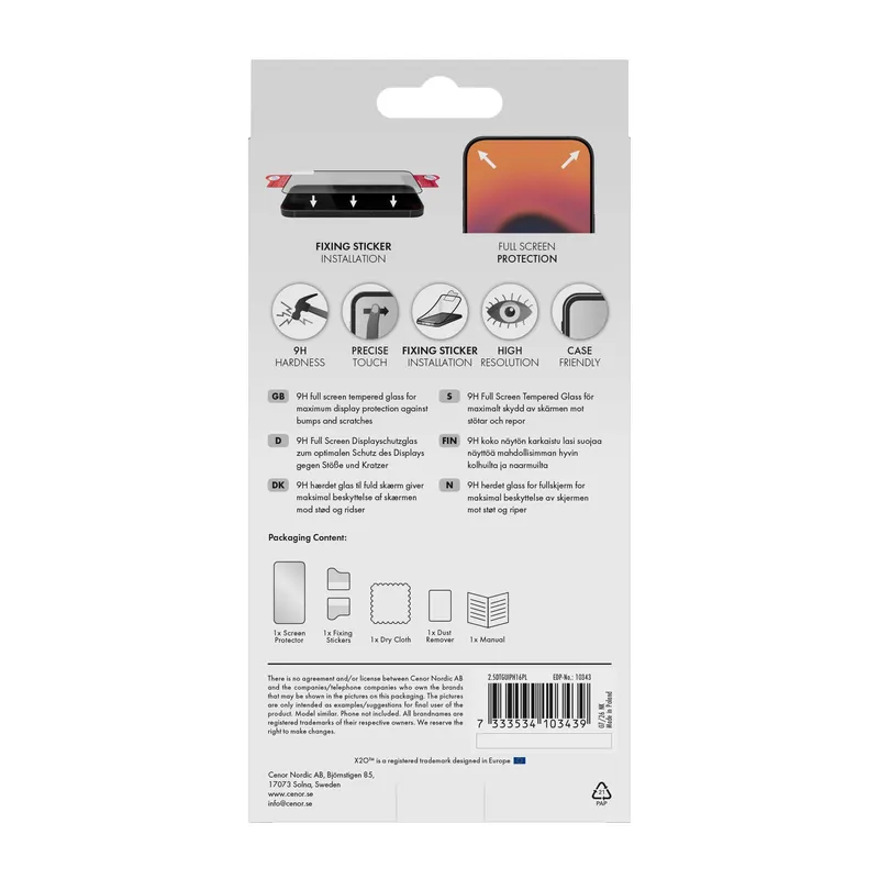 X2O Full Screen Beskyttelsesglas Apple iPhone 16 Plus/15 Plus/14 Plus - 3410343