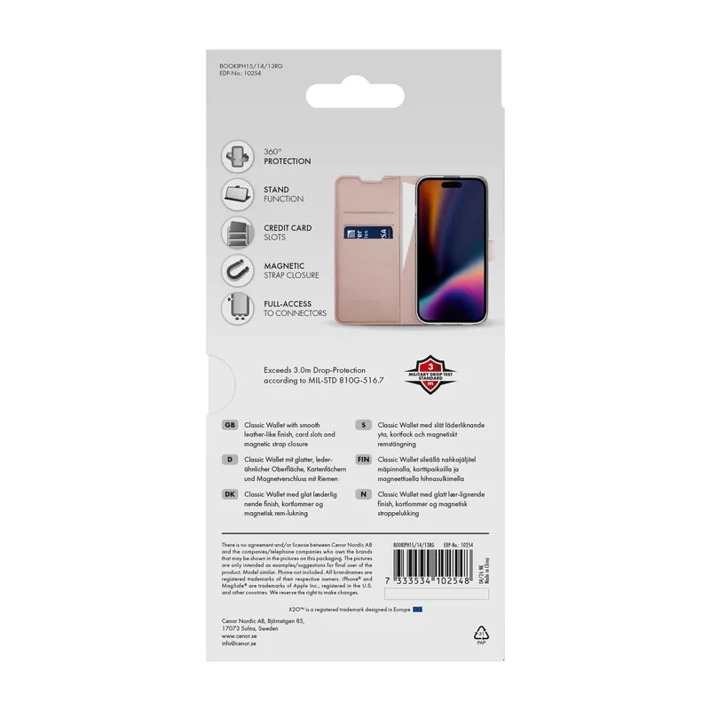 X2O Classic Wallet Apple iPhone 15/14/13 Rose Gold - 3410254