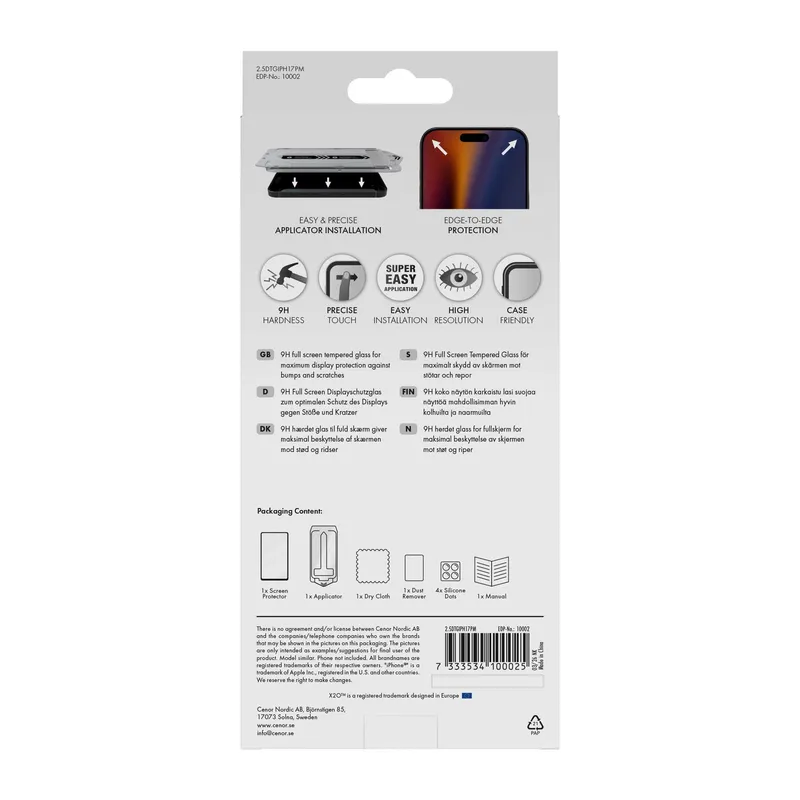 X2O Premium Full Screen Beskyttelsesglas Apple iPhone 18 Pro Max/17 Pro Max - 3410002