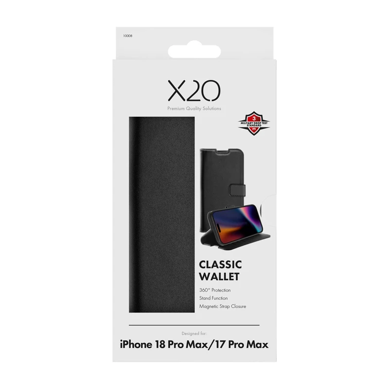 X2O Classic Wallet Apple iPhone 18 Pro Max/17 Pro Max Sort - 3410008
