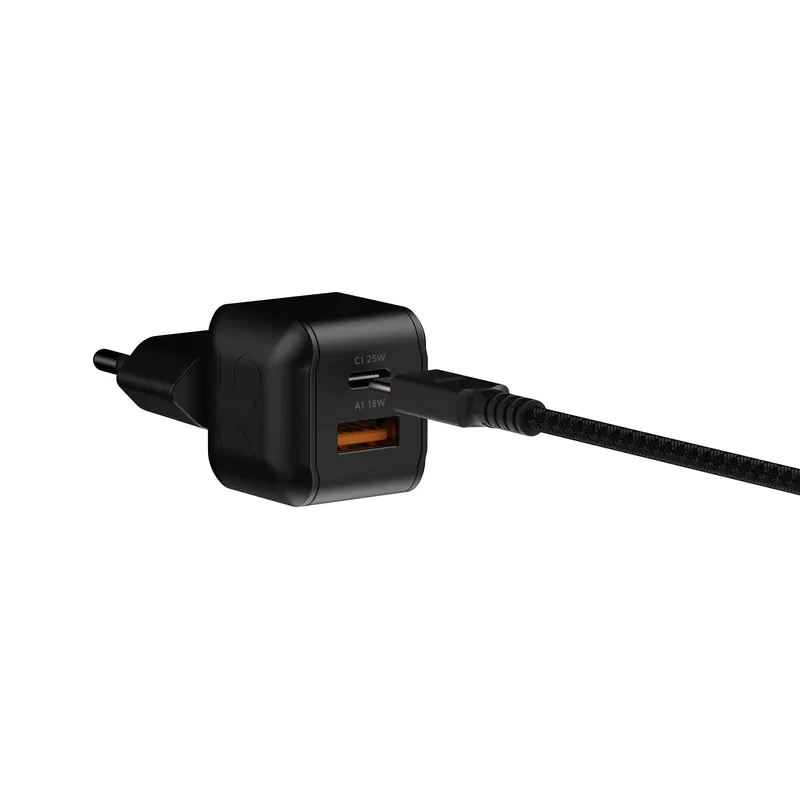 Xtorm 25W GaN3 NextGen Hjemmeoplader USB-C/A GRS Sort - 9510371