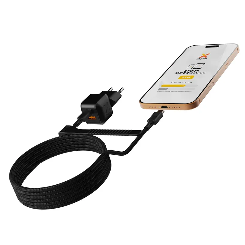 Xtorm 25W GaN3 NextGen Hjemmeoplader USB-C/A GRS Sort - 9510371