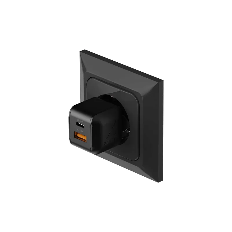 Xtorm 25W GaN3 NextGen Hjemmeoplader USB-C/A GRS Sort - 9510371