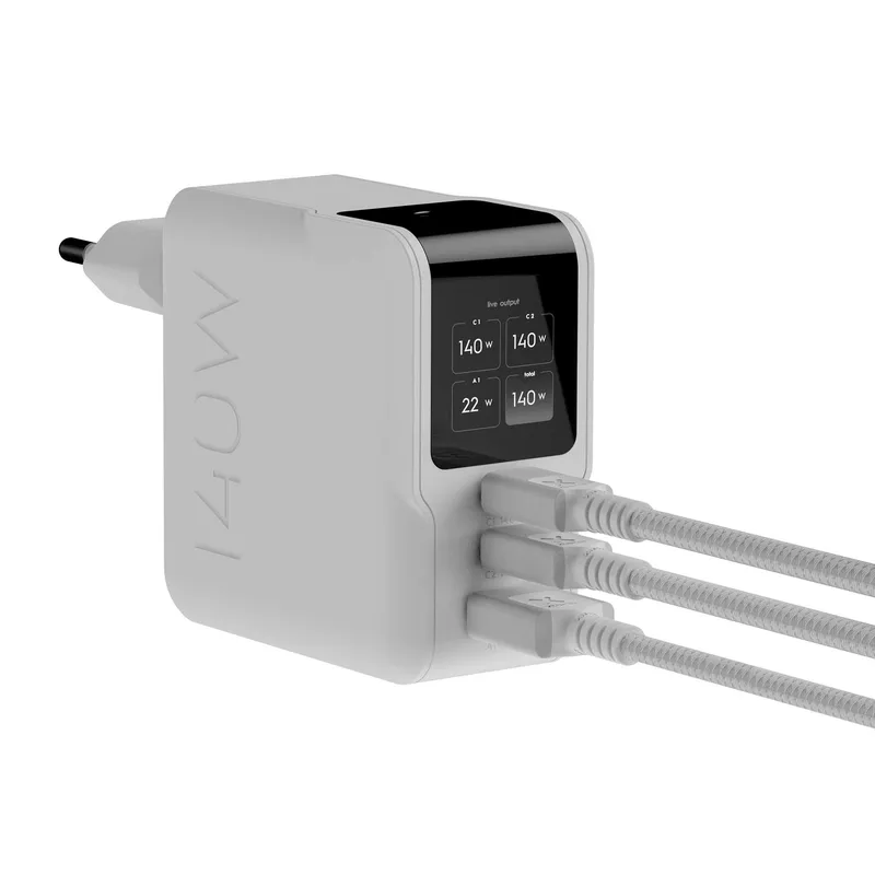 Xtorm 140W GaN3 NextGen Hjemmeoplader USB-C/C/A GRS Hvid - 9510376