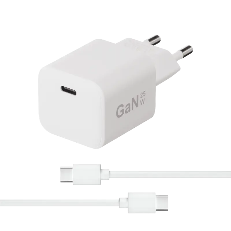 X2O 25W hjemmeladersæt USB-C med 1,2 m kabel GaN hvid - 3401006