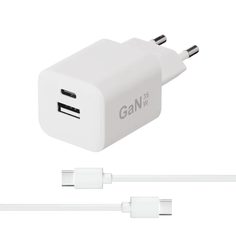 X2O 35W dobbelt hjemmeladersæt USB-C/A med 1,2 m kabel GaN hvid - 3401008