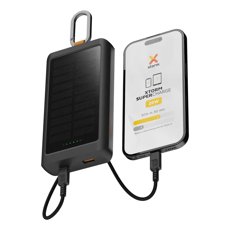 Xtorm Solcell Power Bank USB-A/C 10.000mAh/20W med lommelygte Sort - 9510355