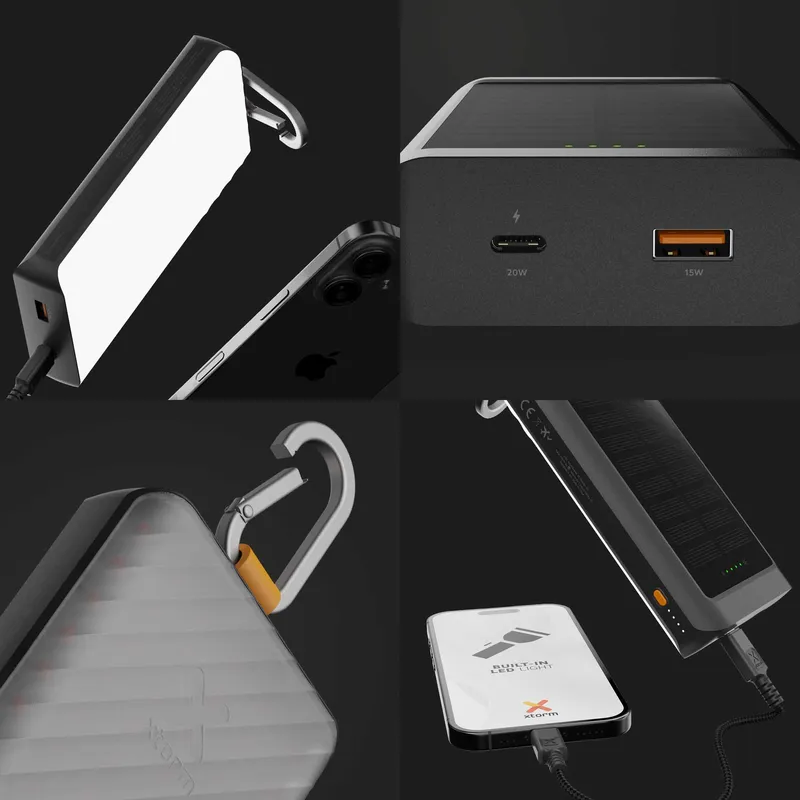 Xtorm Solcell Power Bank USB-A/C 10.000mAh/20W med lommelygte Sort - 9510355