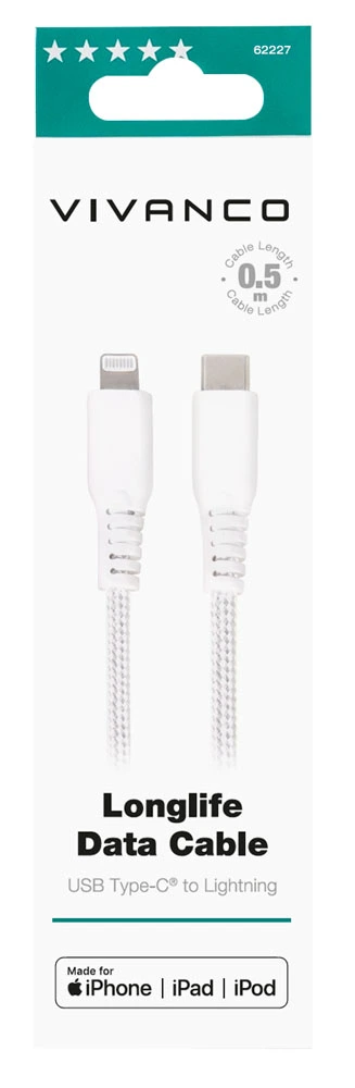 Vivanco Longlife USB-C/Lightning-kabel 0.5m Hvid - 2862227