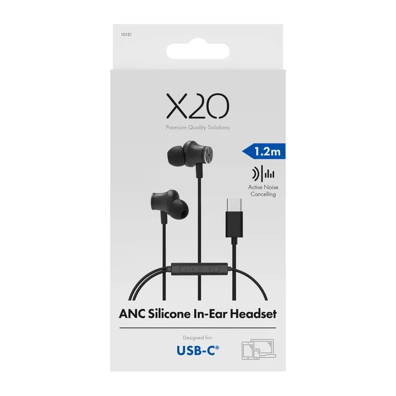 X2O USB-C ANC Silicone In-Ear Headset 1.2m Sort - 3410121
