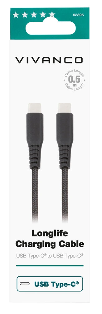 Vivanco Longlife USB-C/C 2.0 kaapeli 0.5m Sort - 2862395