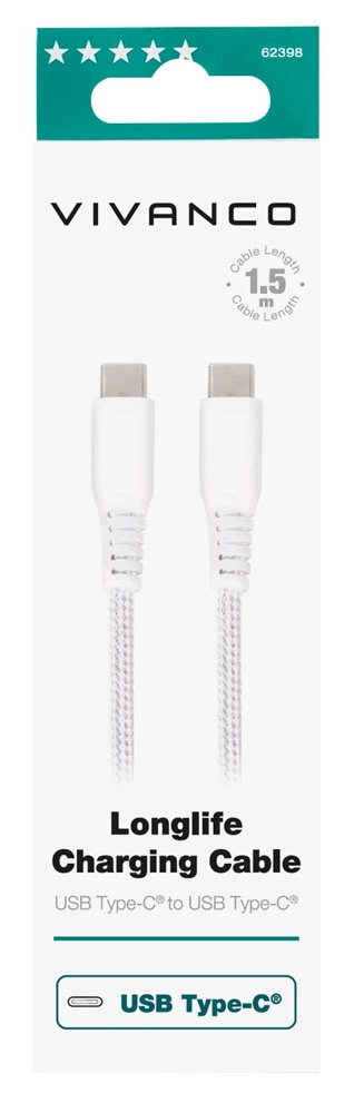 Vivanco Longlife USB-C/C 2.0 kaapeli 1.5m Hvid - 2862398