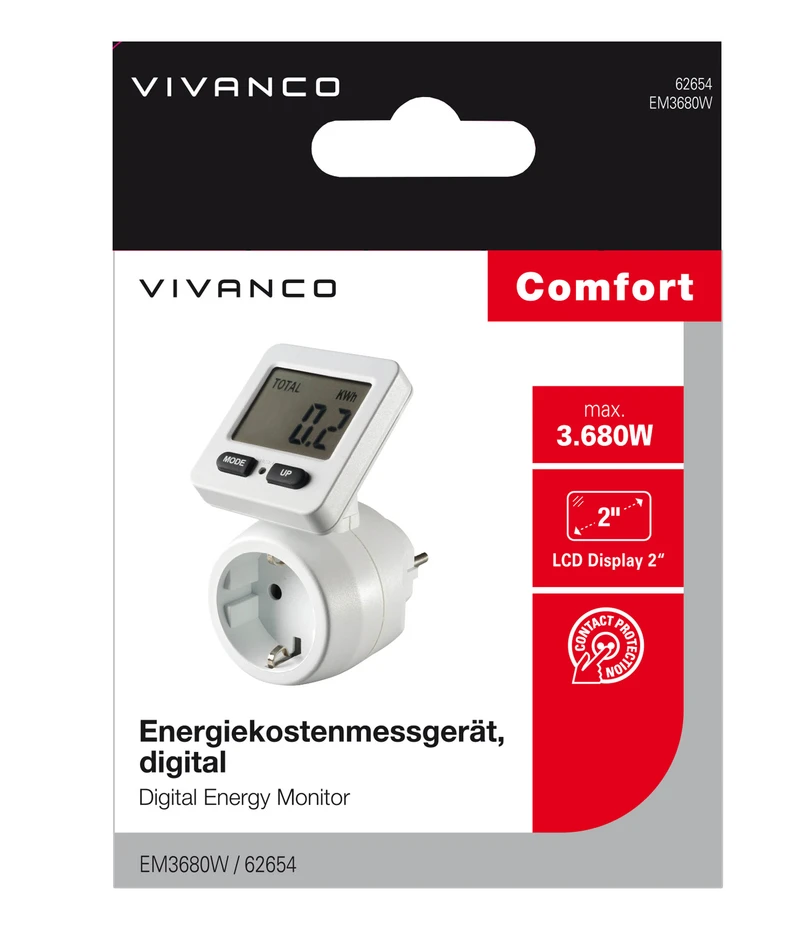 Vivanco Digital energiforbrugsmåler Schuko 3680W - 2862654