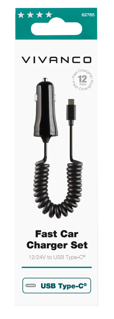 Vivanco Biloplader 2.4A USB-C med 1m spiralkabel Sort - 2862785