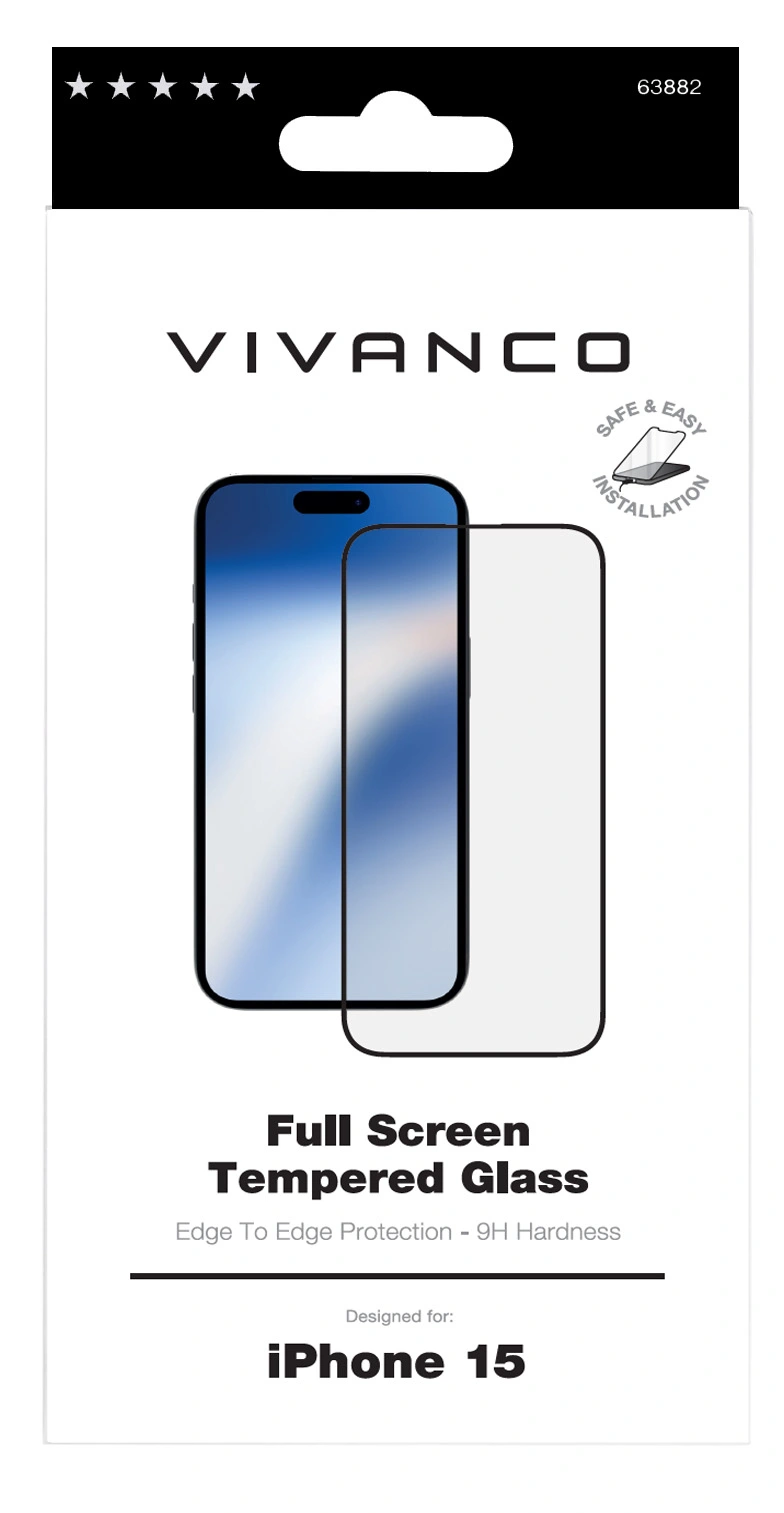 Vivanco Fuldskærm Beskyttelsesglas 9H iPhone 15 - 2863882