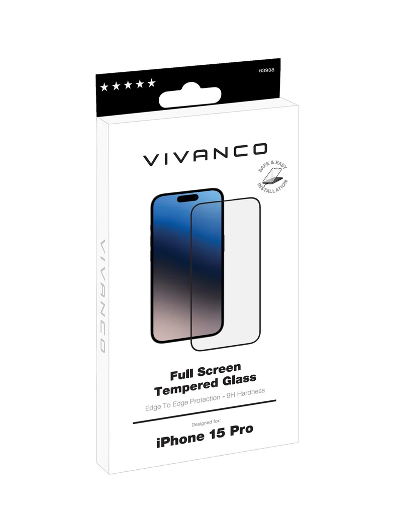 Vivanco Fuldskærm Beskyttelsesglas 9H iPhone 15 Pro - 2863938